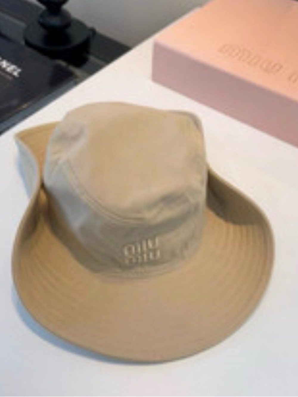 Beige Embroidered Wide-Brim Bucket Hat - Picture 3 of 3
